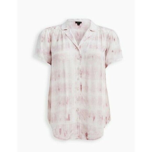 Torrid Womens Plus Size 1 Challis Tie Dye Mauve Button Front White NWT - Picture 1 of 11
